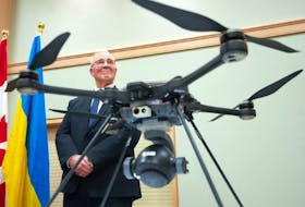 Defence Minister Bill Blair announces that Canada will be sending additional SkyRanger R70 drones to Ukraine, in Toronto on Monday, Feb. 19, 2024.