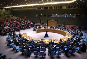 The U.N. Security Council meets to debate resolution to demand an immediate humanitarian ceasefire in Gaza, amid the ongoing conflict between Israel and Hamas, at U.N. headquarters in New York, U.S., February 20, 2024.