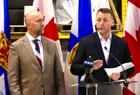 Halifax MP Andy Filmore and Stephen MacDonald,  President and Chief Executive Officer of EfficiencyOne (?) during an energy affordability announcement at
MJM Energy in Dartmouth February 20, 2024