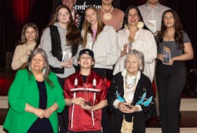 2024 Membertou community awards winners. Back row, from left, are Chief Terry Paul, Chaz Christmas and Paul Bradley Gould. Middle row, from left, are Jenaya Christmas, Journey Joe, Ayslynn Bernard, Kalolin Sylvester and Calaya Doucette. Front row, from left, are Jane E. Meader, Robert Julius Paul and Dr. Mary Ellen Googoo. Contributed/Membertou First Nation