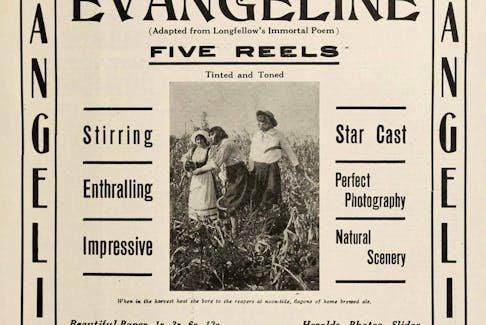 Advertisement for the Canadian movie Evangeline in Moving Picture World. February 1914. Canadian Bioscope Company. Moving Picture World (Jan-Mar. 1914). Public domain