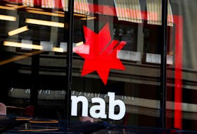 The National Australia Bank Logo is seen on a branch in central Sydney, Australia, February 8, 2018.