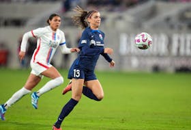 Nov 5, 2023; San Diego, California, USA; San Diego Wave FC forward Alex Morgan (13) controls the ball in the second half against the OL Reign at Snapdragon Stadium. Mandatory Credit: Ray Acevedo-USA TODAY Sports/File Photo