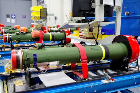 Javelin anti-tank missiles are displayed on the assembly line as U.S. President Joe Biden tours a Lockheed Martin weapons factory in Troy, Alabama, U.S. May 3, 2022.
