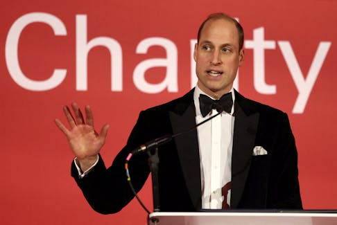 Britain's Prince William, Prince of Wales, delivers a speech during the London's Air Ambulance Charity Gala Dinner at The OWO, in central London, Britain, February 7, 2024. Daniel Leal/Pool via