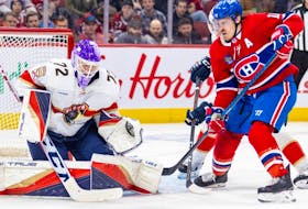 Canadiens forward Brendan Gallagher looks for a rebound in front of Panthers goalie Sergei Bobrovsky during a game last November.