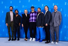 Director Johan Renck, Max Richter, producer Michael Parets, cast members Paul Dano, Kunal Nayyar, Carey Mulligan and Adam Sandler attend a photocall to promote the movie 'Spaceman' at the 74th Berlinale International Film Festival in Berlin, Germany, February 21, 2024.