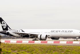 An Air New Zealand Boeing 777-300ER plane taxis after landing at Kingsford Smith International Airport in Sydney, Australia, February 22, 2018.