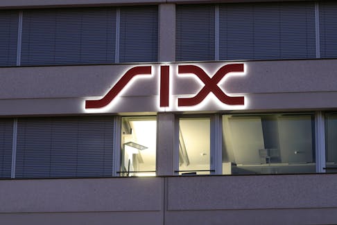 The logo of Swiss stock exchange operator SIX Group is seen at its headquarters in Zurich, Switzerland November 13, 2020. 