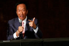 Terry Gou, Foxconn founder and presidential candidate, speaks during a press conference in Taipei, Taiwan November 23, 2023.