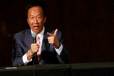 Terry Gou, Foxconn founder and presidential candidate, speaks during a press conference in Taipei, Taiwan November 23, 2023.
