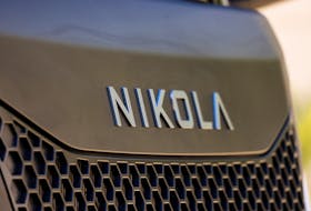 The logo of Nikola is seen on a truck, during the press day preview of the Los Angeles Auto Show in Los Angeles, California, U.S. November 16, 2023. 