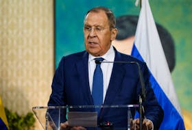Russia's Foreign Minister Sergei Lavrov attends a press conference, with Venezuela's Foreign Minister Yvan Gil Pinto (not pictured), in Caracas, Venezuela, February 20, 2024.