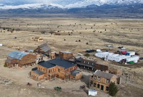 Buildings used on the set of the movie "Rust" are seen after filming resumed following the 2021 shooting death in New Mexico of cinematographer Halyna Hutchins, in Livingston, Montana, U.S. April 22, 2023. 