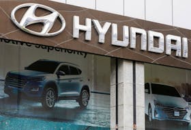 Hyundai logo is seen at a Hyundai City Store, a company operated outlet, in Karachi, Pakistan, February 8, 2022.