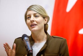 Canadian Foreign Minister Melanie Joly speaks during a joint press conference with Ukrainian counterpart Dmytro Kuleba, amid Russia's attack on Ukraine, in Kyiv, Ukraine February 2, 2024.