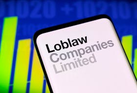 Loblaw logo and stock graph seen displayed in this illustration taken, May 3, 2022.