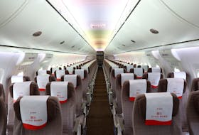 A view of the interior of a Comac C919 plane displayed at the Singapore Airshow at Changi Exhibition Centre in Singapore February 21, 2024.