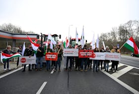 Farmers gather during a protest against the European Union's agricultural policies, grievances shared by farmers across Europe, at the Czech-Slovak border near Holic, Slovakia, February 22, 2024.