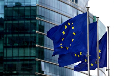 European flags fly outside the European Commission headquarters in Brussels, Belgium September 20, 2023.