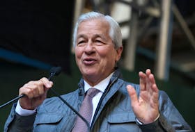 Jamie Dimon, chairman and CEO of JPMorgan Chase, speaks during the ceremony for placement of the final beam for JPMorgan Chase's new global headquarters building at 270 Park Avenue in New York City, U.S., November 20, 2023. 