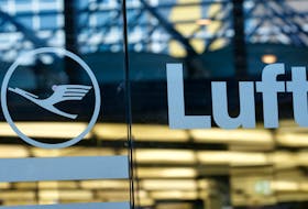 The Lufthansa logo is pictured at Frankfurt Airport in Frankfurt, Germany, September 21, 2020.
