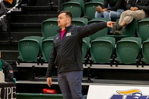 UPEI Panthers head coach Matt Gamblin instructs his players during an Atlantic University Sport (AUS) Women’s Basketball Conference game at the Chi-Wan Young Sports Centre in Charlottetown earlier this season. The Panthers open the conference playoffs in Halifax against St. Francis Xavier on Feb. 23. Janessa Vanden Broek/UPEI Athletics