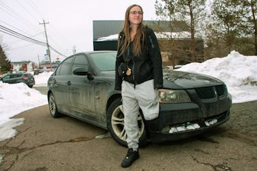 Brittany Warwick outside of her place in Enfield on Thursday, Feb. 22, 2024. Warwick, and her partner, were hit by an alleged drunk driver last fall which resulted in serious injuries to both of them, including the amputation of Warwick's left leg.
Ryan Taplin - The Chronicle Herald