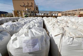 A shipping area is filled with 1,500 kg bags of bastnasite concentrate at the MP Materials rare earth mine in Mountain Pass, California, U.S. January 30, 2020. Picture taken January 30, 2020.