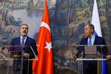 Russian Foreign Minister Sergei Lavrov and Turkish Foreign Minister Hakan Fidan hold a press conference in Moscow, Russia, August 31, 2023.