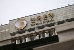The logo of the Bank of Korea is seen on the top of its building in Seoul, South Korea, March 8, 2016. Picture taken on March 8, 2016. 