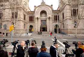 Soccer Football - Brazil's Dani Alves stands trial for alleged sexual assault - Barcelona Court, Barcelona, Spain - February 22, 2024 General view as members of the media wait outside the court