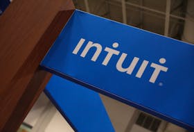 The logo of financial software company Intuit is displayed at the Collision conference in Toronto, Ontario, Canada June 23, 2022.