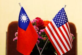 Flags of Taiwan and U.S. are placed for a meeting between U.S. House Foreign Affairs Committee Chairman Ed Royce speaks and with Su Chia-chyuan, President of the Legislative Yuan in Taipei, Taiwan March 27, 2018.