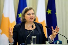 U.S. Under Secretary of State Victoria Nuland attends a news conference at the Presidential Palace in Nicosia, Cyprus, April 7, 2022.