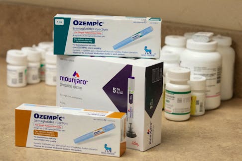 Boxes of Ozempic and Mounjaro, semaglutide and tirzepatide injection drugs used for treating type 2 diabetes and made by Novo Nordisk and Eli Lilly, is seen at a Rock Canyon Pharmacy in Provo, Utah, U.S. March 29, 2023.
