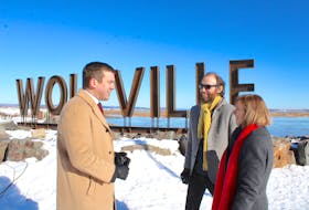 The federal government is giving the Town of Wolfville $1.8 million to remove barriers to building housing faster. From left, Kings-Hants MP Kody Blois speaks with Devin Lake, the town’s director of planning and development, and Mayor Wendy Donovan following the Feb. 21 announcement.
Jason Malloy