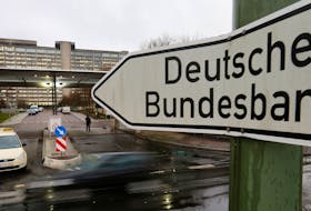 A sign is seen outside the headquarters Germany's federal bank Deutsche Bundesbank in Frankfurt, February 4, 2013.