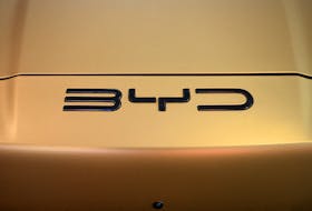 The logo of the BYD Auto company is seen on a BYD SEAL electric vehicle during a BYD store opening at the car dealership Sternauto in Berlin, Germany January 31, 2024.