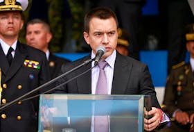 Ecuador President Daniel Noboa speaks during a ceremony to deliver equipment to the National Police, amid the ongoing wave of violence around the nation, in Quito, Ecuador, January 22, 2024.