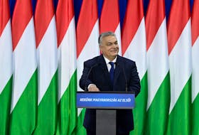 Hungarian Prime Minister Viktor Orban delivers his annual State of the Nation speech, in Budapest, Hungary, February 17, 2024. Szilard Koszticsak/Pool via