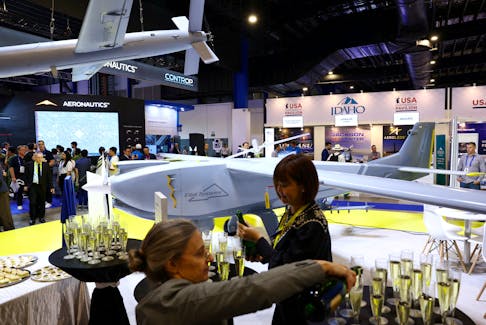 Israel's Elbit Systems launches the Hermes 650 Spark unmanned aerial vehicle (UAV) during the Singapore Airshow at Changi Exhibition Centre in Singapore February 21, 2024.