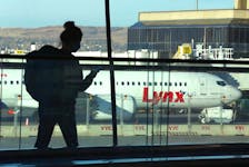  A Lynx Air Boeing 737 on the tarmac at the Calgary International Airport on April 7, 2022.