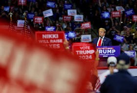 Republican presidential candidate and former U.S. President Donald Trump speaks during a campaign rally at Winthrop Coliseum ahead of the South Carolina Republican presidential primary, in Rock Hill, South Carolina, U.S., February 23, 2024.