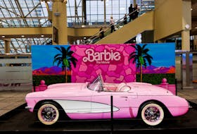 The Barbie 1957 Chevrolet Corvette is seen at the Canadian International Auto Show in Toronto, Ontario, Canada February 15, 2024.