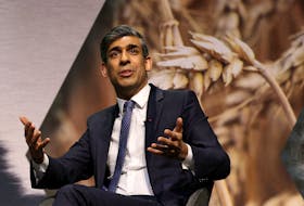 Britain's Prime Minister Rishi Sunak speaks during a question and answer session with National Farmers' Union (NFU) President of England and Wales Minette Batters (not pictured) at the annual NFU conference, at the ICC in Birmingham, Britain, February 20, 2024. ADRIAN DENNIS/Pool via