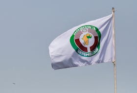 Economic Community of West African States (ECOWAS) flag is pictured  in Accra, Ghana March 25, 2022.