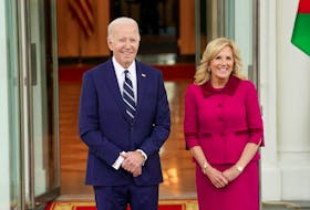 U.S. President Joe Biden and first lady Jill Biden await the arrival of Jordan's King Abdullah, Queen Rania and Crown Prince Hussein, at the White House in Washington, U.S., February 12, 2024. 