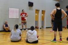 Ryan Toney explains the 3 on 3 co-ed basketball tournament's format and rules. Toney, who represented Mi'kma'ki at the Master's Indigenous Games, co-ordinated and refereed the tournament. Mitchell Ferguson/Cape Breton Post