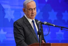 Israeli Prime Minister Benjamin Netanyahu addresses the Conference of Presidents of Major American Jewish Organizations, amid the ongoing conflict between Israel and the Palestinian Islamist group Hamas, in Jerusalem, February 18, 2024.